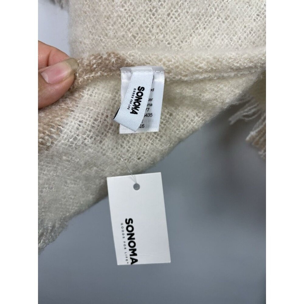 Sonoma Neutral Plaid Good For Life Slub Yarn Boucle Yarn Triangle Scarf - Picture 4 of 6